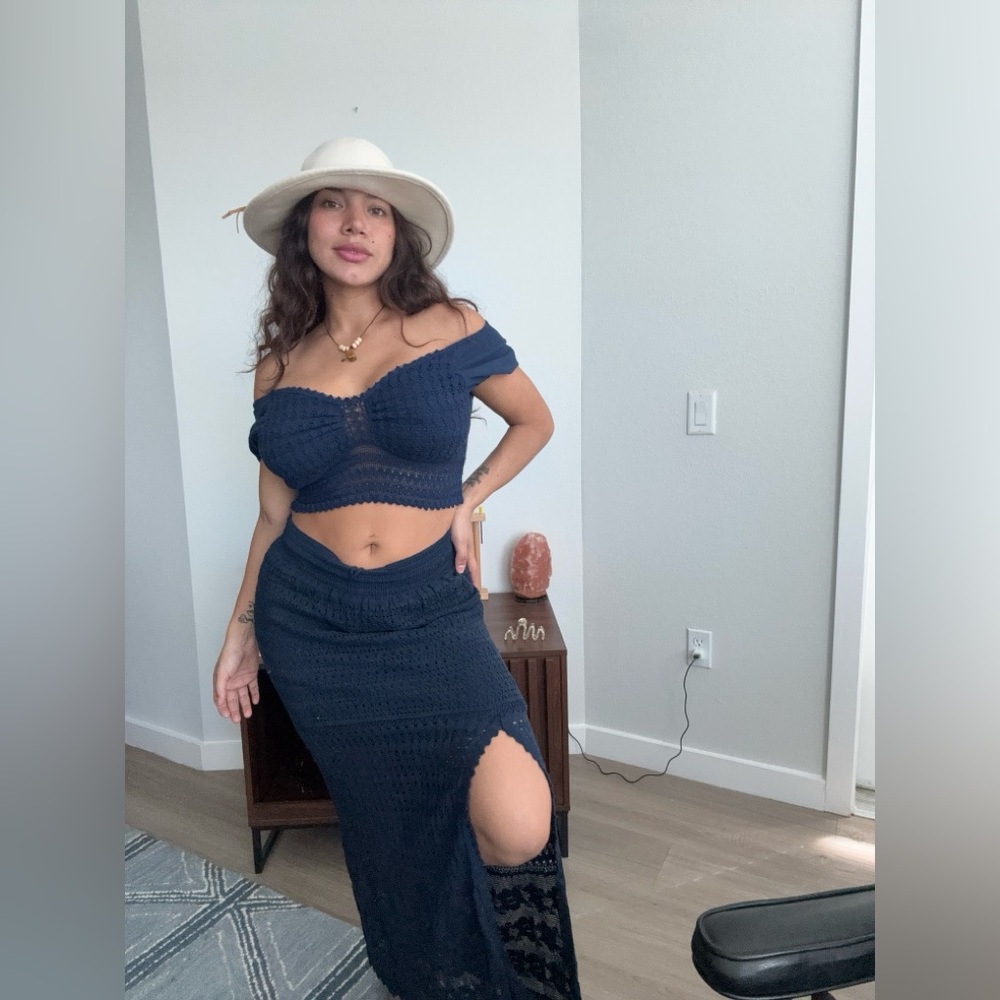 Handmade 100% cotton Elegant Navy Blue Crochet Skirt